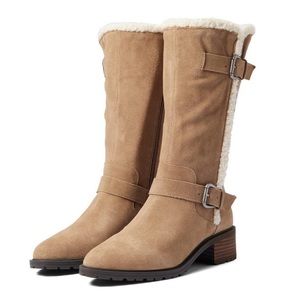 LUCKY JACOBA MID CALF TAN BOOT WITH faux fur trim
